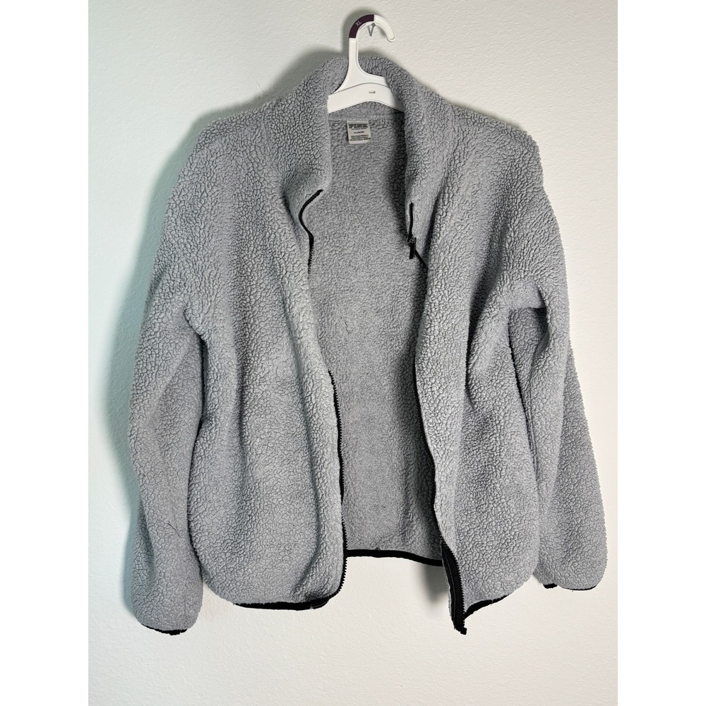 Victorias Secret PINK Teddy Fleece Jacket Gray Full Zip Sherpa Mock Neck Medium